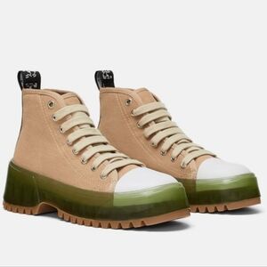 Zara Canvas Fabric High Top Platform Chunky Multicolor Sneakers Shoes Size EU 39